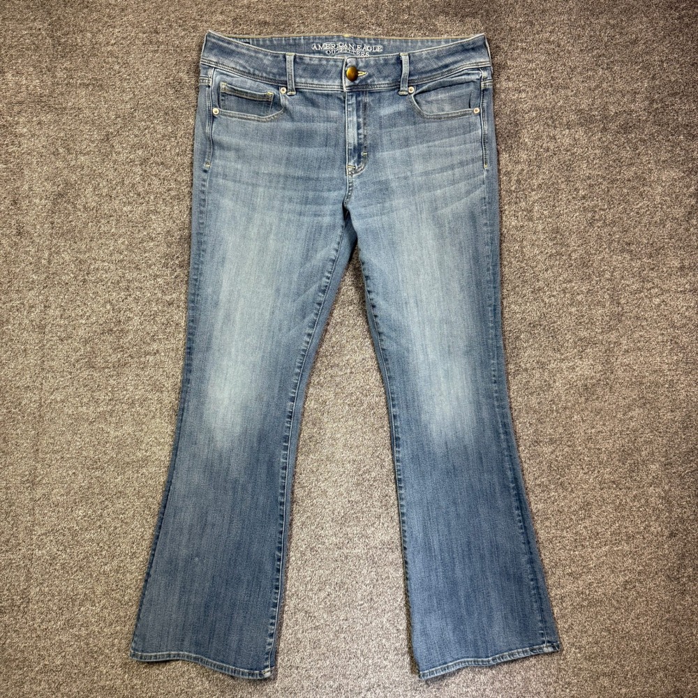 American Eagle Kick Boot Jeans Womens 14 Regular Light Wash 360 Super Stretch‎
